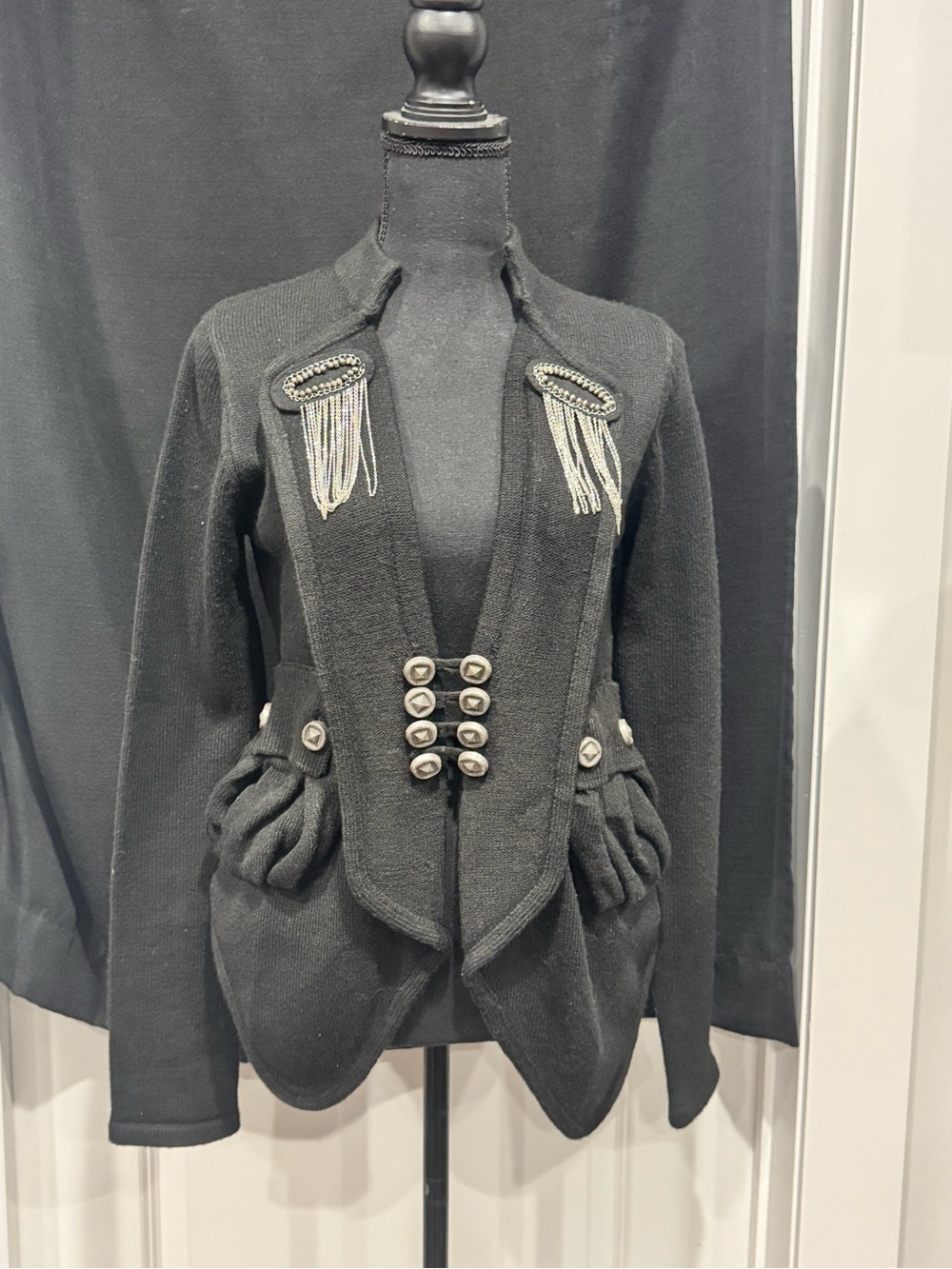 MISS ME Black military looking sweater jacket.